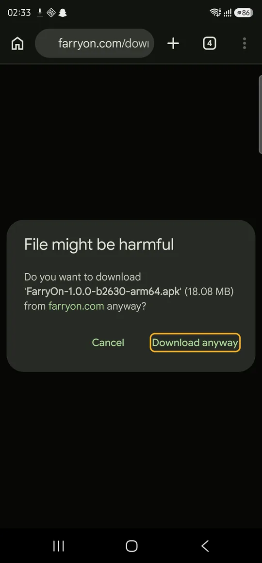 Chrome asking whether to download the file anyway