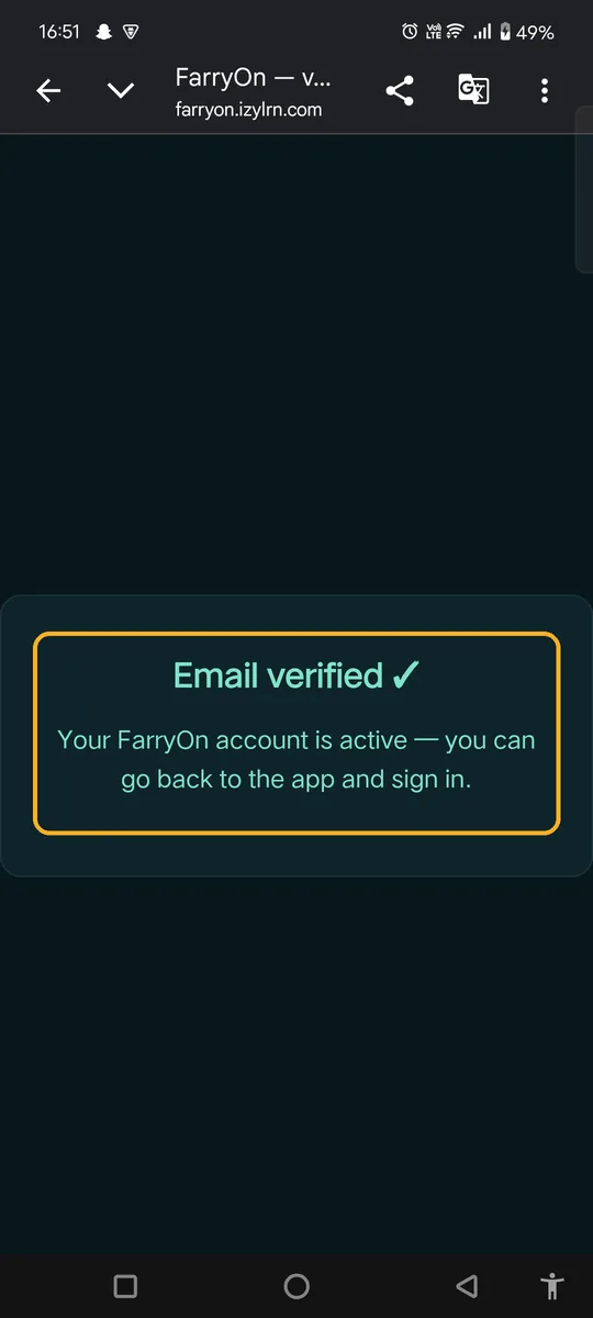 Email verified confirmation page