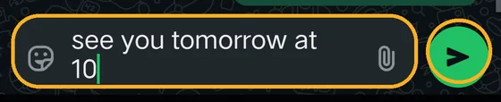 WhatsApp message box with the text typed in and the Send button marked